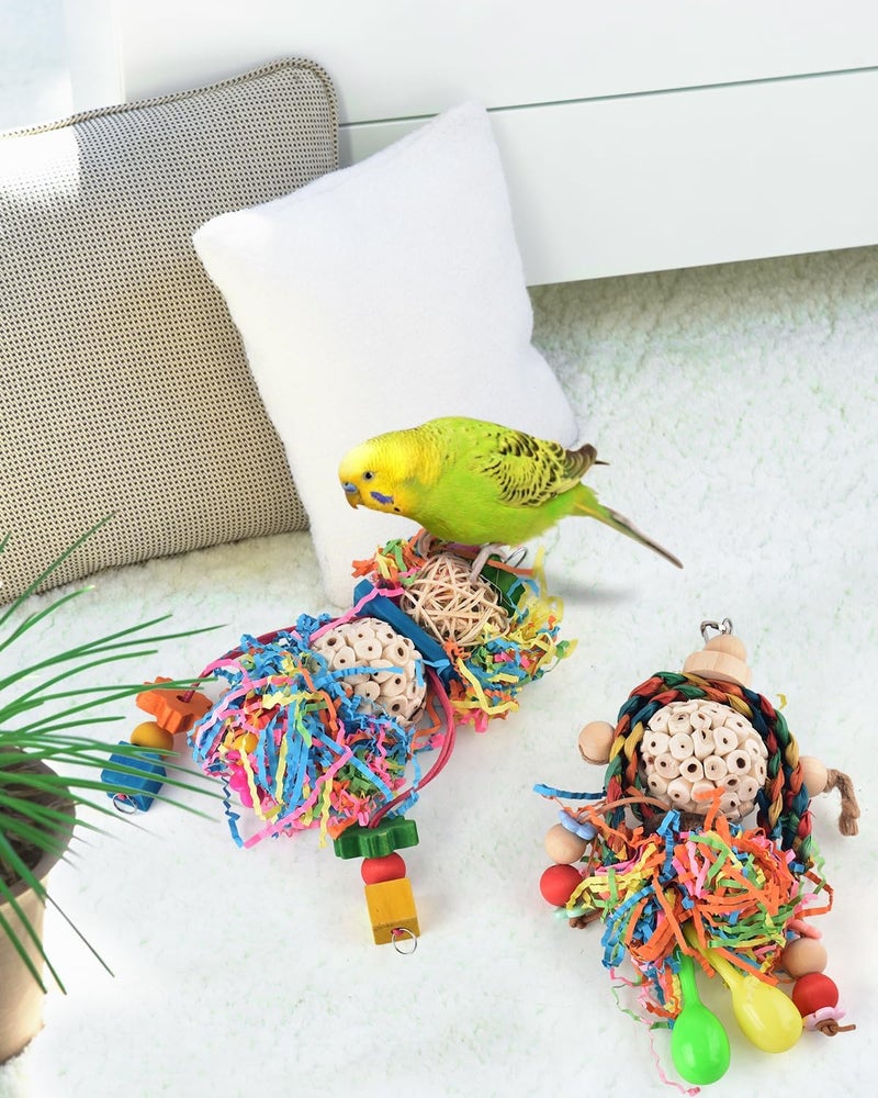Bissap Conure Toys, 5 PCS Parrot Foraging Shredder Hanging Toys Sola Balls with Sand Hammer Perch Swing Climbing Ladder for Small Parrots Parakeets Conures Cockatiels Love Birds Cage Toy - Image 5